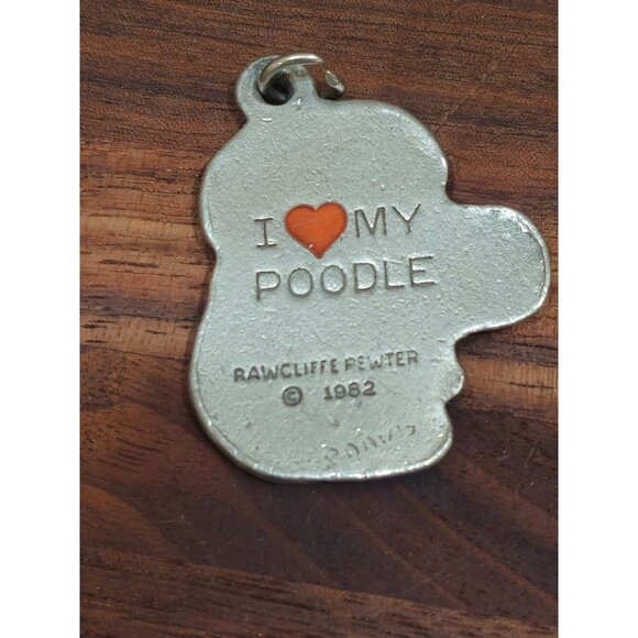 Rawcliffe Pewter Keychain Pendant of Poodle Dog, I Love My Poodle - Picture 2 of 4